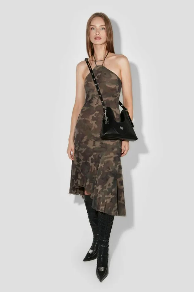 Women Camo Mesh Trapezoid Midi Dress MISBHV Dresses