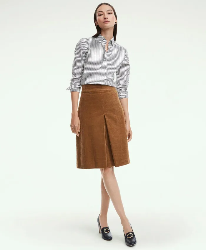 Women Classic Fit Stretch Supima Cotton NonIron Bengal Stripe Dress Shirt Black Brooks Brothers Blouses and Shirts