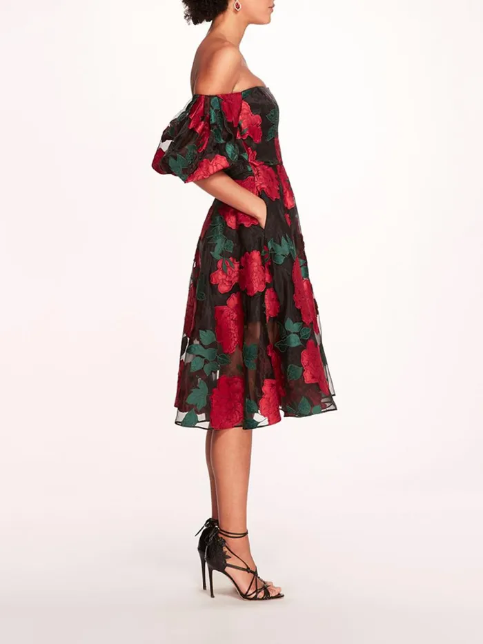 Women Claude Midi Dress Black Multi Marchesa Marchesa Notte