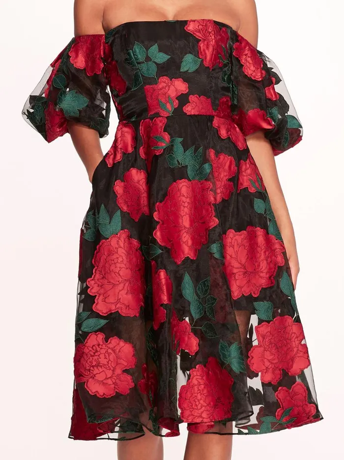Women Claude Midi Dress Black Multi Marchesa Marchesa Notte