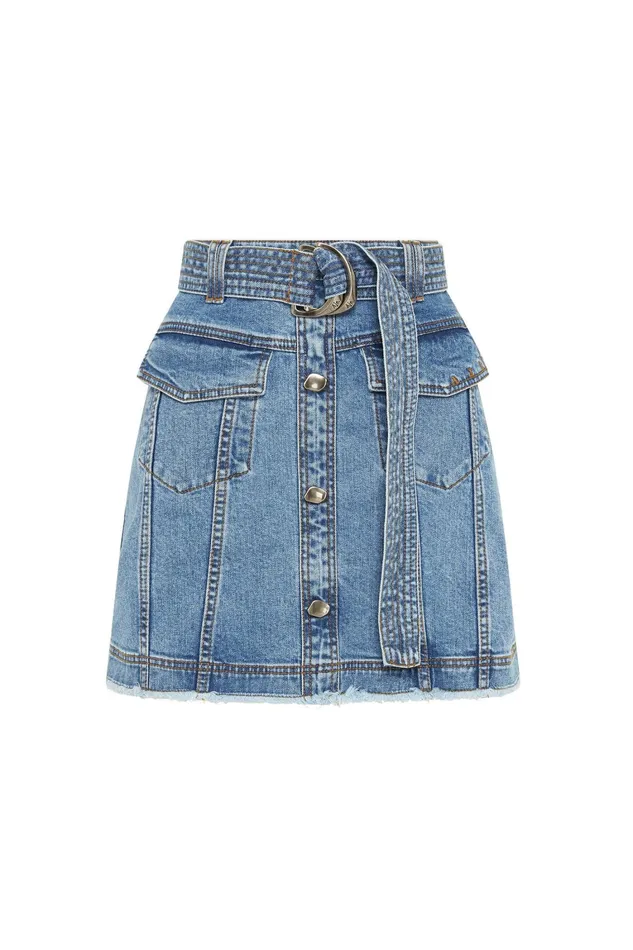 Women Denim Aje Arlow Denim Mini Skirt Classic Wash