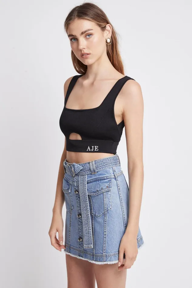Women Denim Aje Arlow Denim Mini Skirt Classic Wash