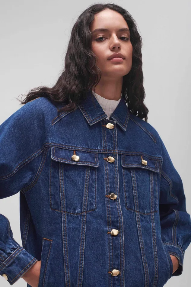 Women Denim Aje Colorado Denim Jacket Washed Indigo