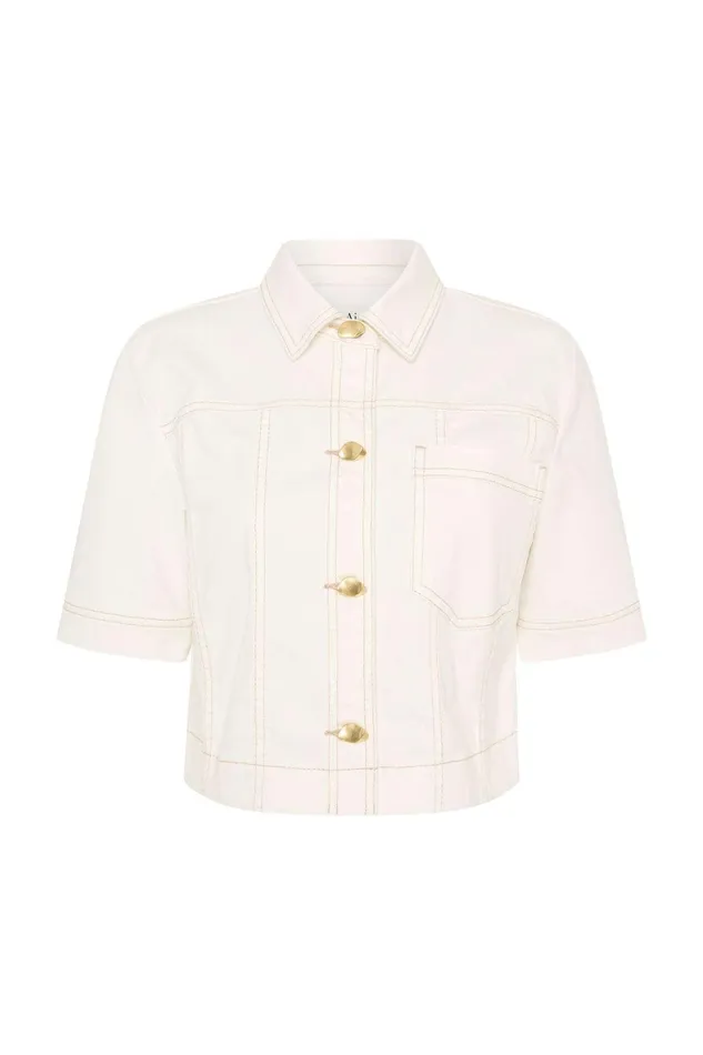 Women Denim Aje Ember Denim Crop Shirt White
