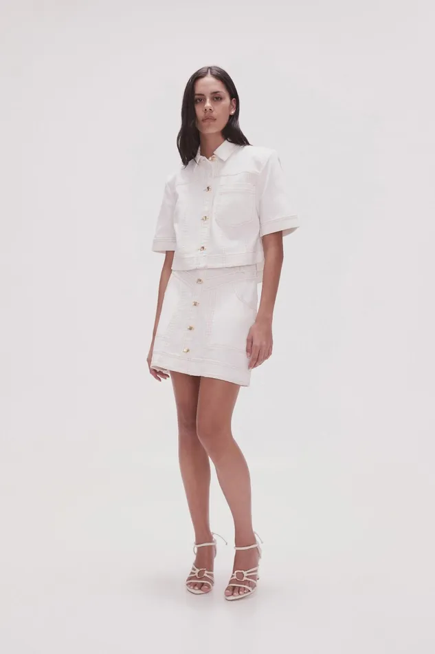 Women Denim Aje Ember Denim Crop Shirt White