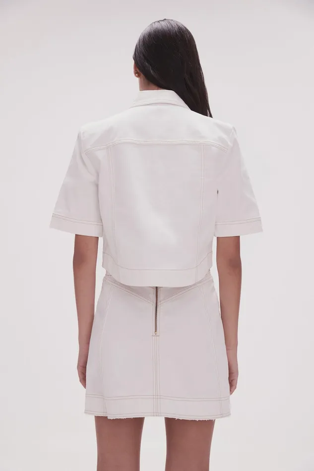 Women Denim Aje Ember Denim Crop Shirt White