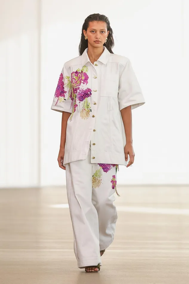 Women Denim Aje Flora Detail Denim Shirt White