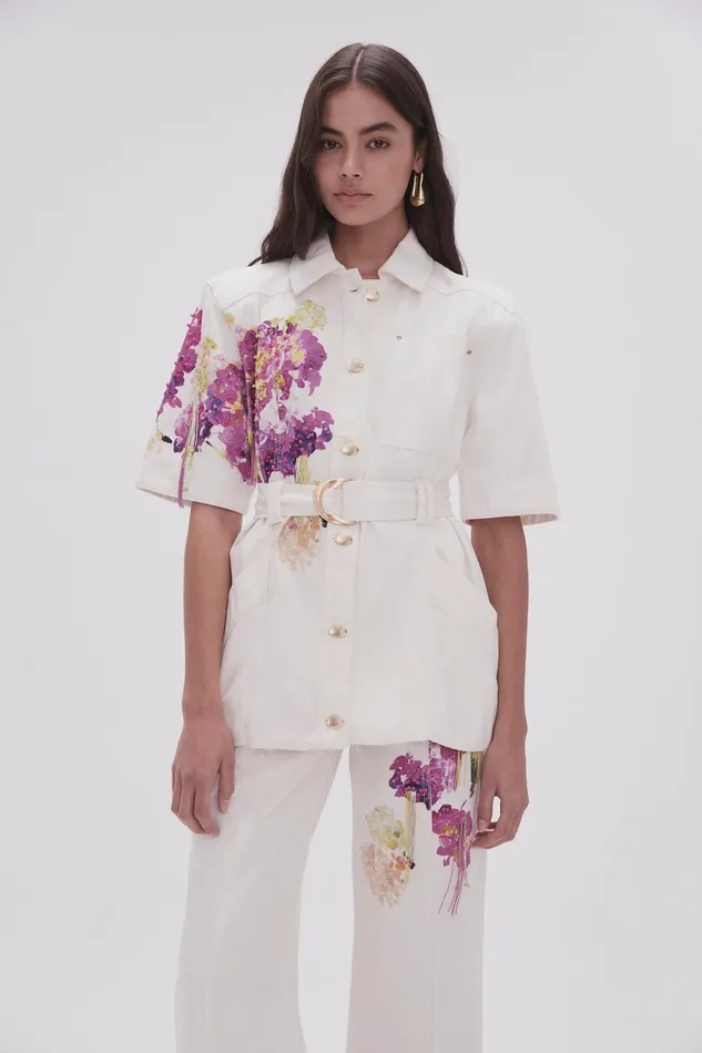 Women Denim Aje Flora Detail Denim Shirt White
