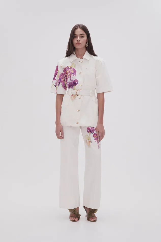 Women Denim Aje Flora Detail Denim Shirt White