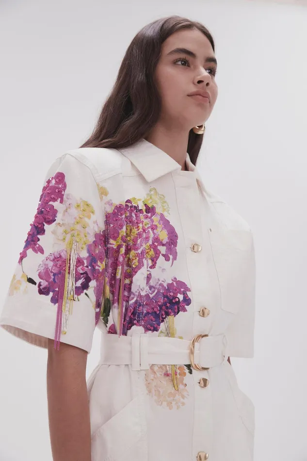Women Denim Aje Flora Detail Denim Shirt White