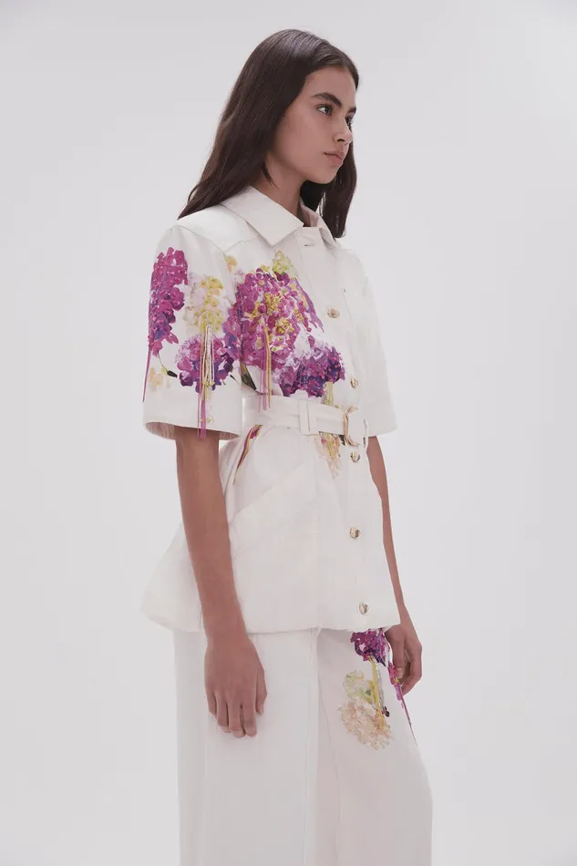 Women Denim Aje Flora Detail Denim Shirt White