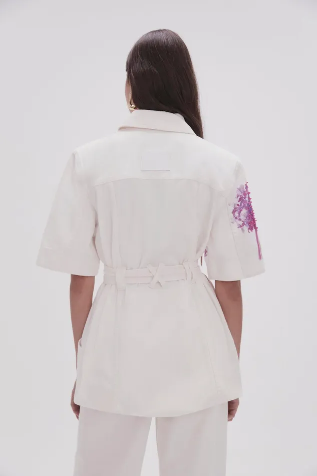 Women Denim Aje Flora Detail Denim Shirt White