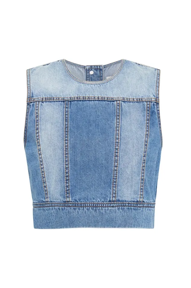Women Denim Aje Ines Panelled Denim Shell Top Twin Tone Indigo
