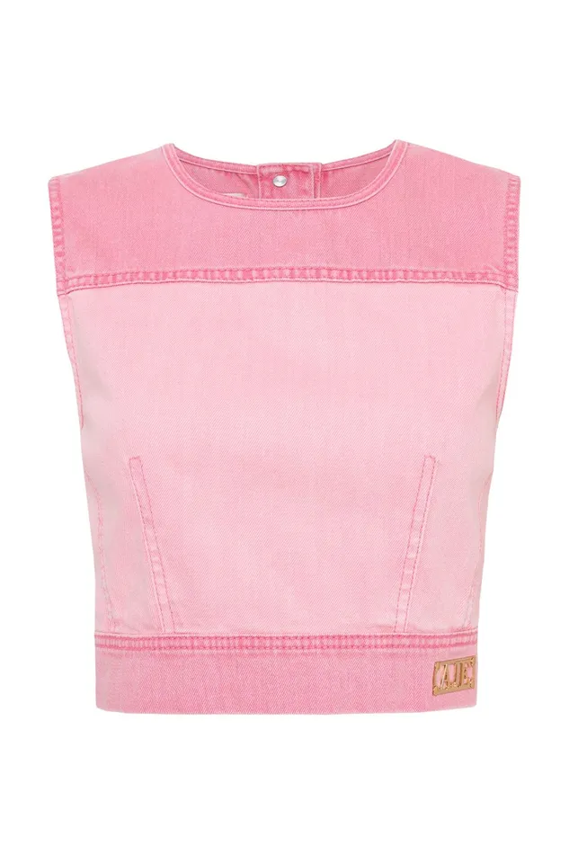 Women Denim Aje Shades Pink Denim Shell Top Two Tone Pink