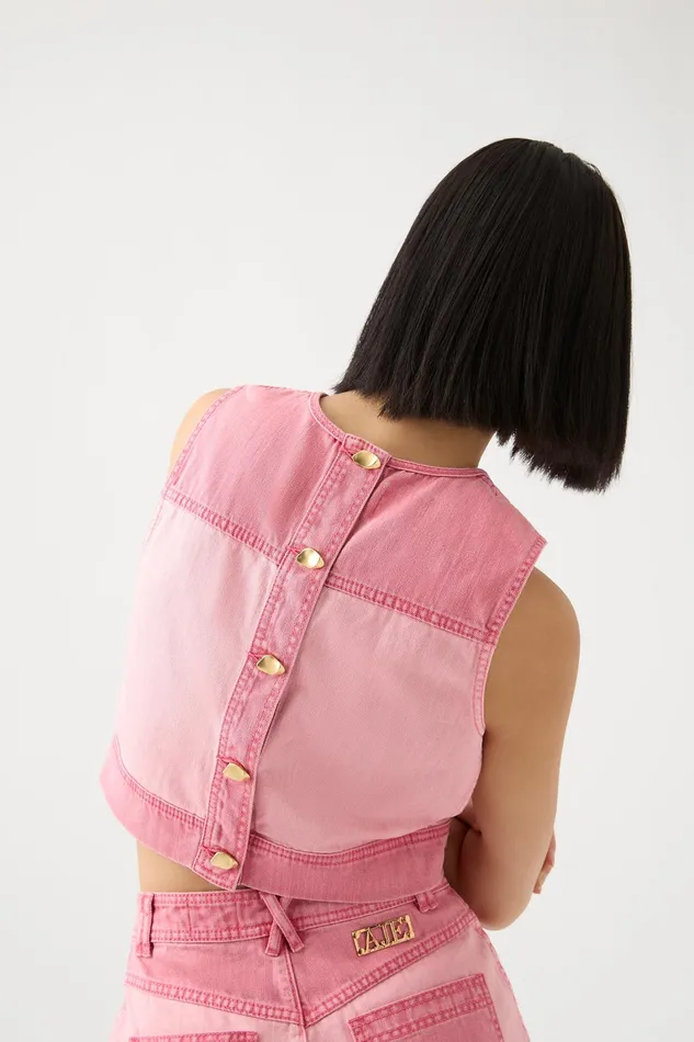 Women Denim Aje Shades Pink Denim Shell Top Two Tone Pink