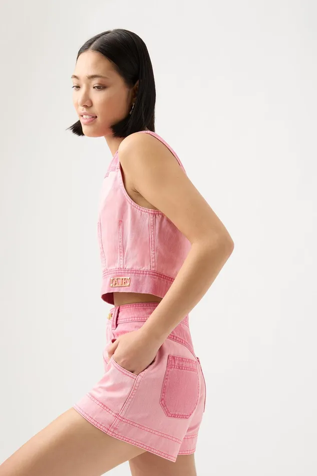 Women Denim Aje Shades Pink Denim Shell Top Two Tone Pink