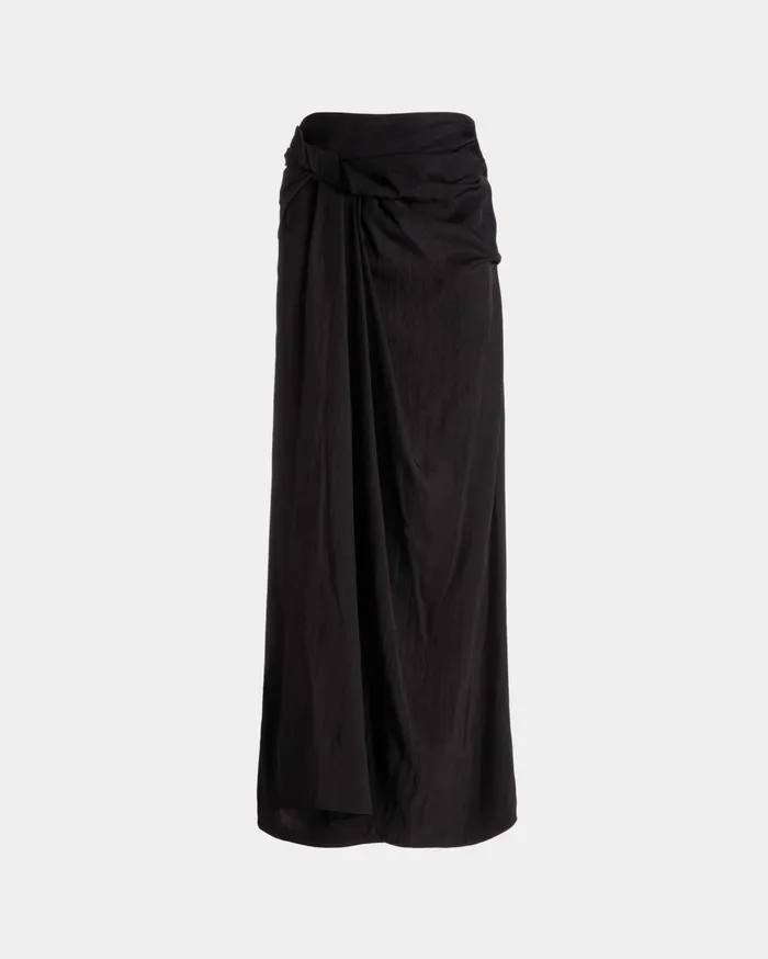 Women Draped Long Skirt In Black Fluid Twill Bally Dresses and Skirts