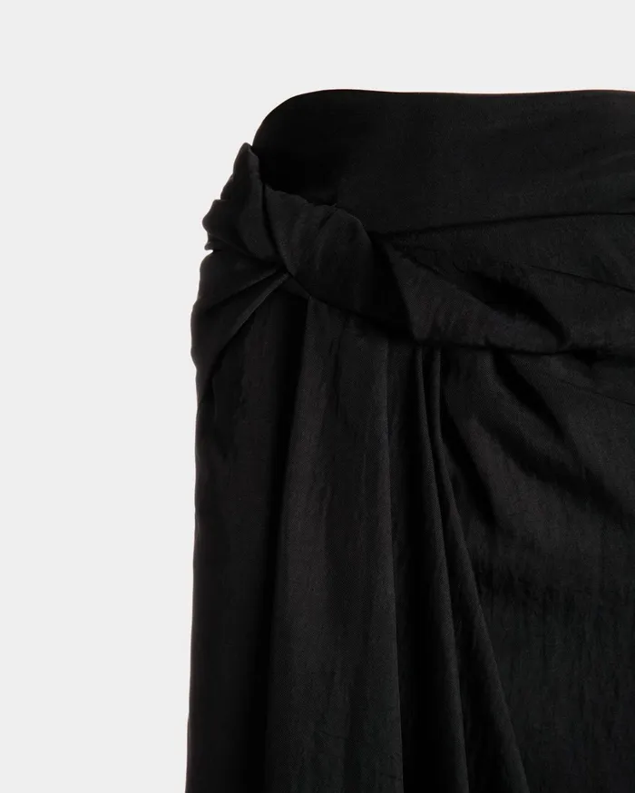 Women Draped Long Skirt In Black Fluid Twill Bally Dresses and Skirts