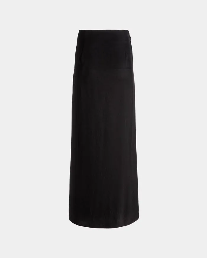 Women Draped Long Skirt In Black Fluid Twill Bally Dresses and Skirts