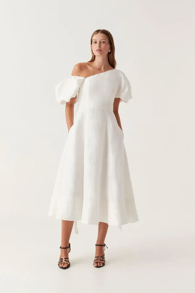Women Dresses Aje Arista Tulip Sleeve Midi Dress Ivory