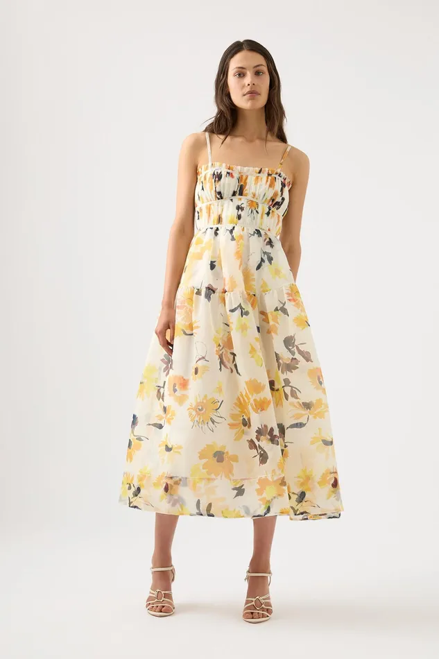 Women Dresses Aje Botanica Cross Back Midi Dress Pressed Sunflowers