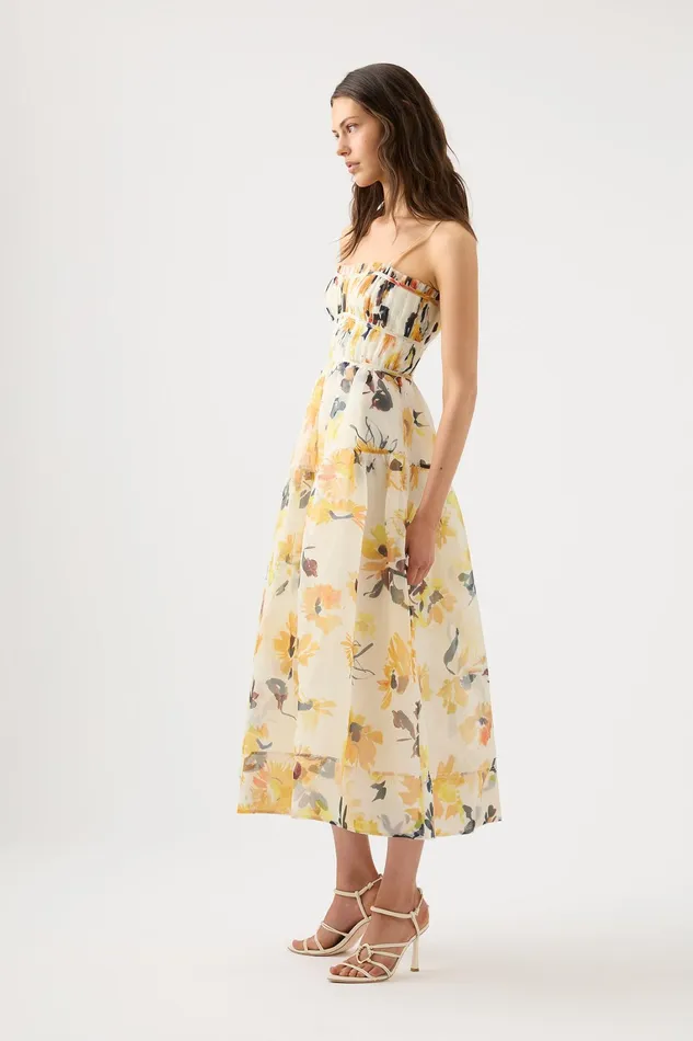 Women Dresses Aje Botanica Cross Back Midi Dress Pressed Sunflowers