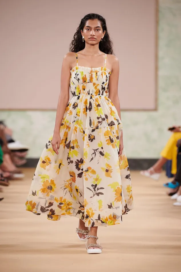 Women Dresses Aje Botanica Cross Back Midi Dress Pressed Sunflowers