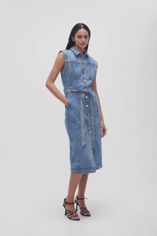 Women Dresses Aje Darcie Denim Midi Dress 90039s Wash