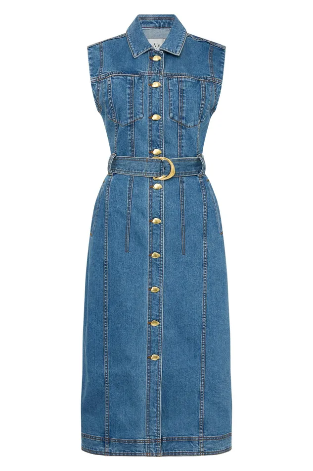 Women Dresses Aje Darcie Denim Midi Dress 90039s Wash