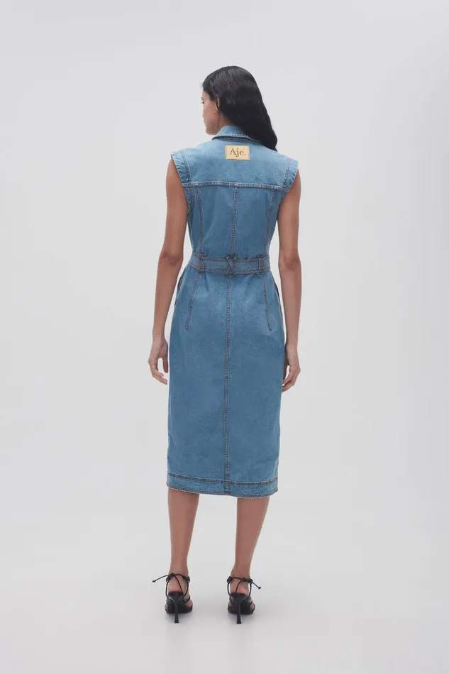 Women Dresses Aje Darcie Denim Midi Dress 90039s Wash