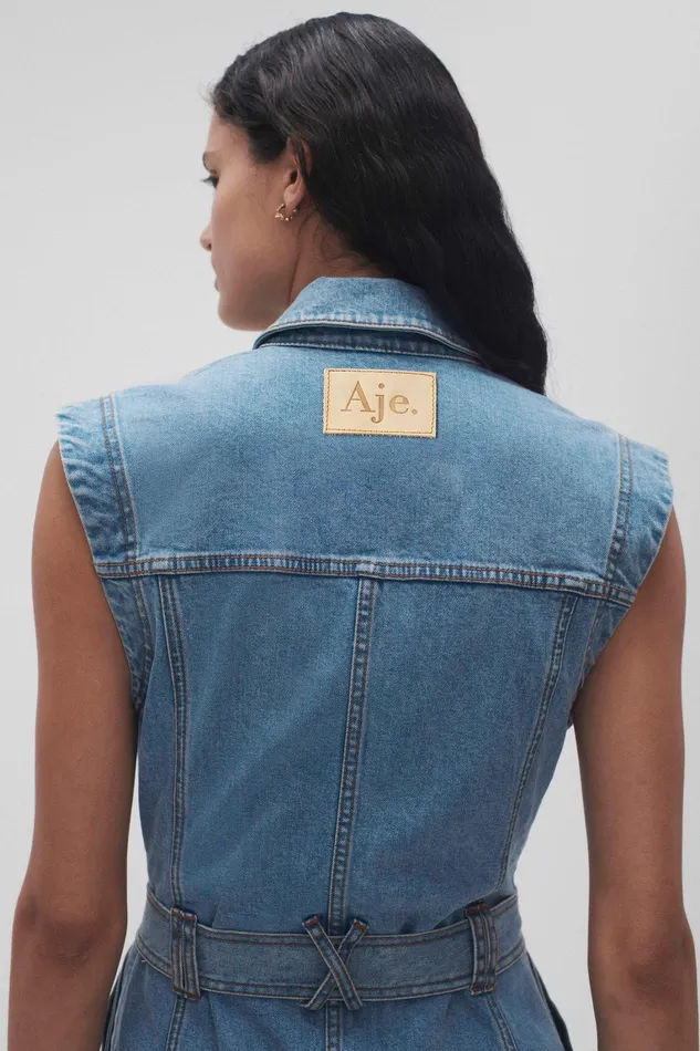 Women Dresses Aje Darcie Denim Midi Dress 90039s Wash
