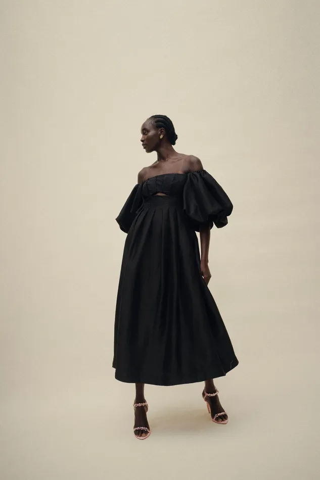 Women Dresses Aje Eugenie Off Shoulder Midi Dress Black