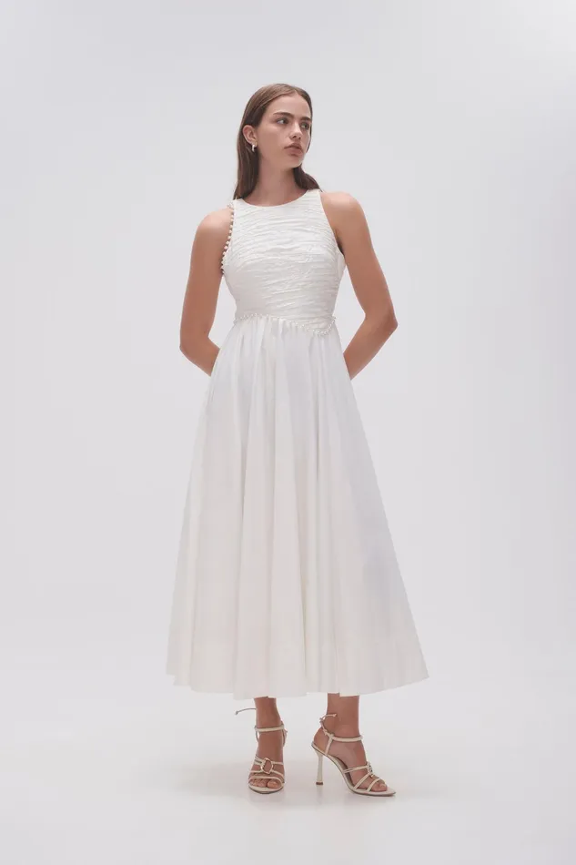 Women Dresses Aje Florence Pearl Trim Midi Dress Ivory