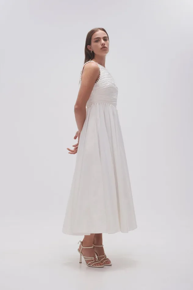 Women Dresses Aje Florence Pearl Trim Midi Dress Ivory