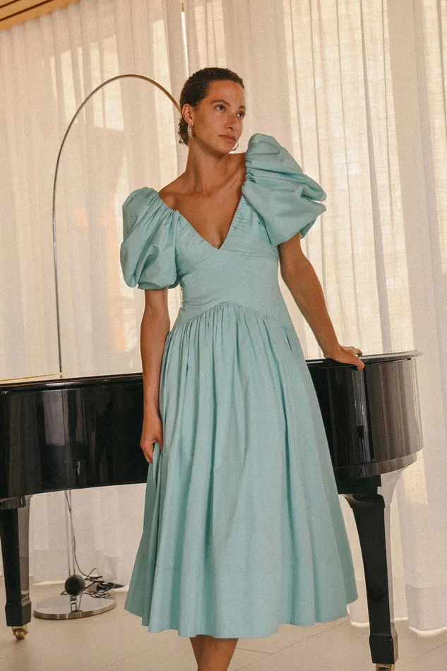 Women Dresses Aje Gabrielle Plunge Midi Dress Spearmint Blue