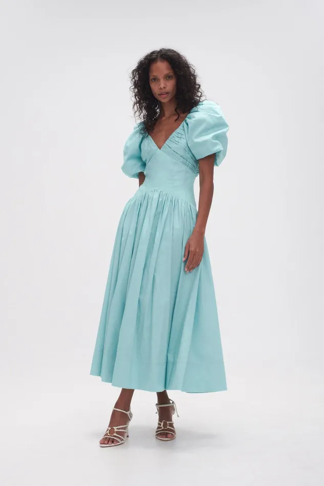 Women Dresses Aje Gabrielle Plunge Midi Dress Spearmint Blue