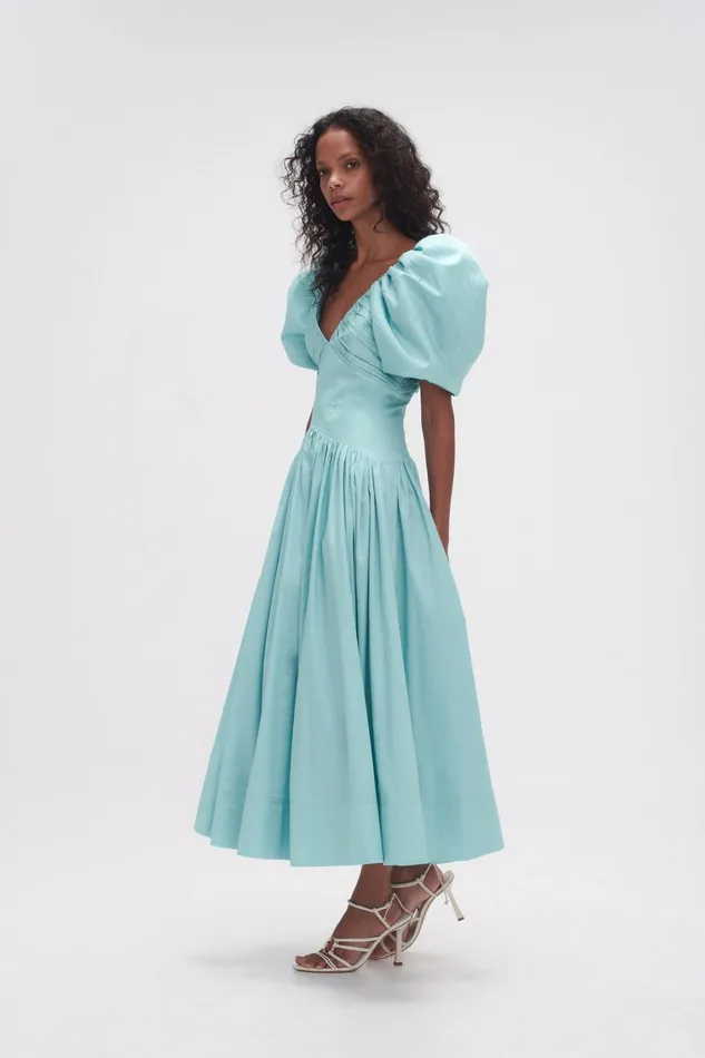 Women Dresses Aje Gabrielle Plunge Midi Dress Spearmint Blue