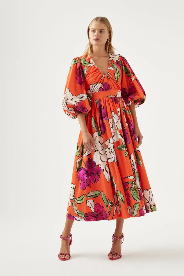 Women Dresses Aje Marlene Floral Midi Dress Vivid Camellia
