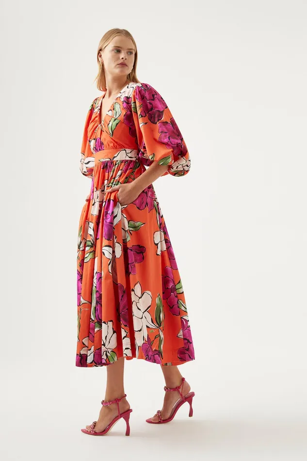 Women Dresses Aje Marlene Floral Midi Dress Vivid Camellia