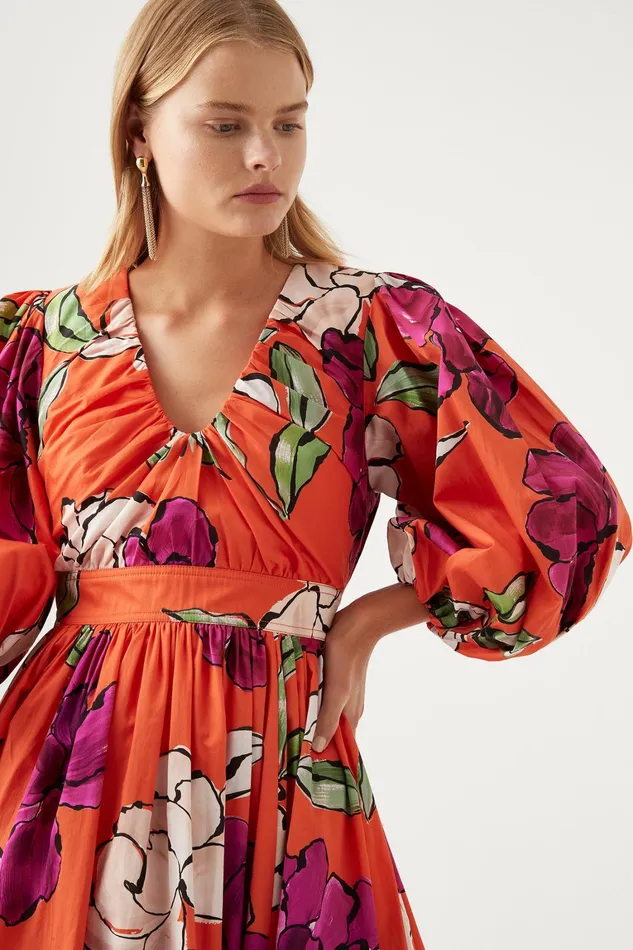 Women Dresses Aje Marlene Floral Midi Dress Vivid Camellia