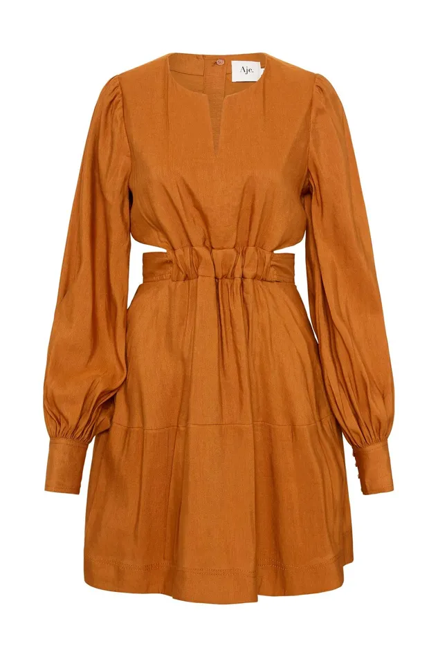 Women Dresses Aje Spectral VNeck Mini Dress Chestnut Brown