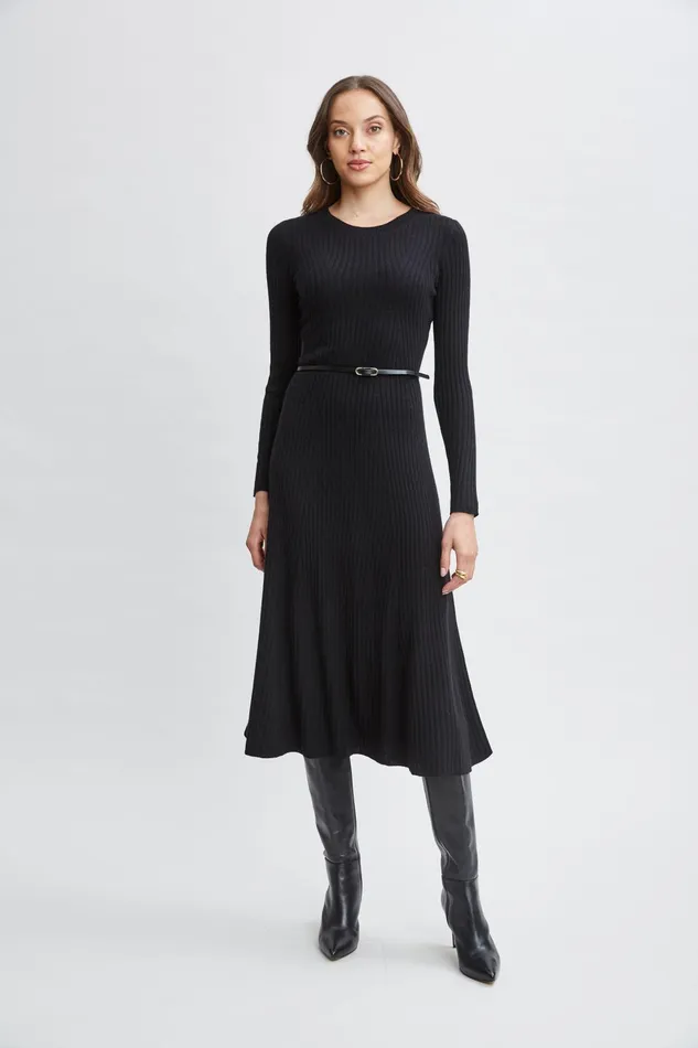 Women Dresses and Jumpsuits Elie Tahari Cashmere Long Sleeve Belted Dress Noir