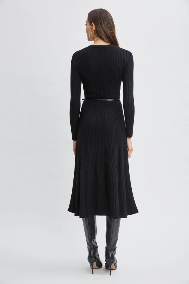 Women Dresses and Jumpsuits Elie Tahari Cashmere Long Sleeve Belted Dress Noir