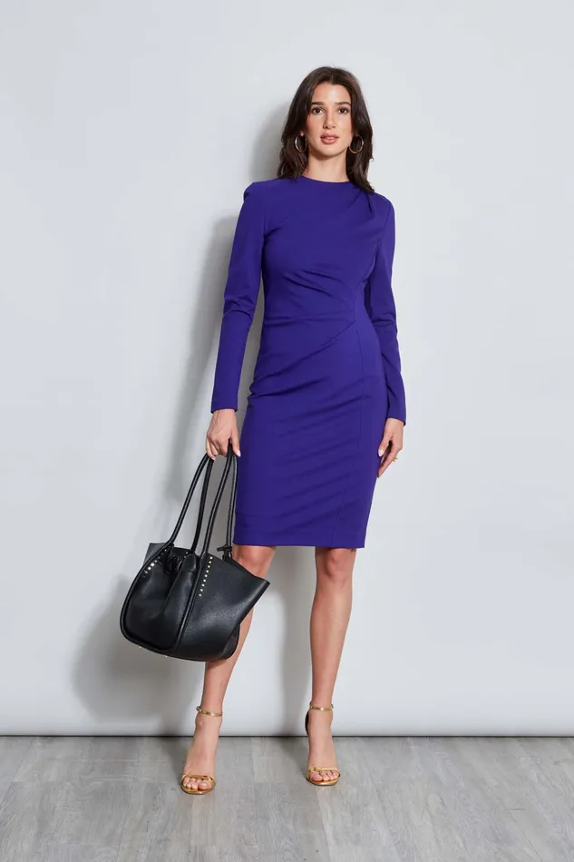 Women Dresses and Jumpsuits Elie Tahari Ruched Long Sleeve Knit Dress Grape