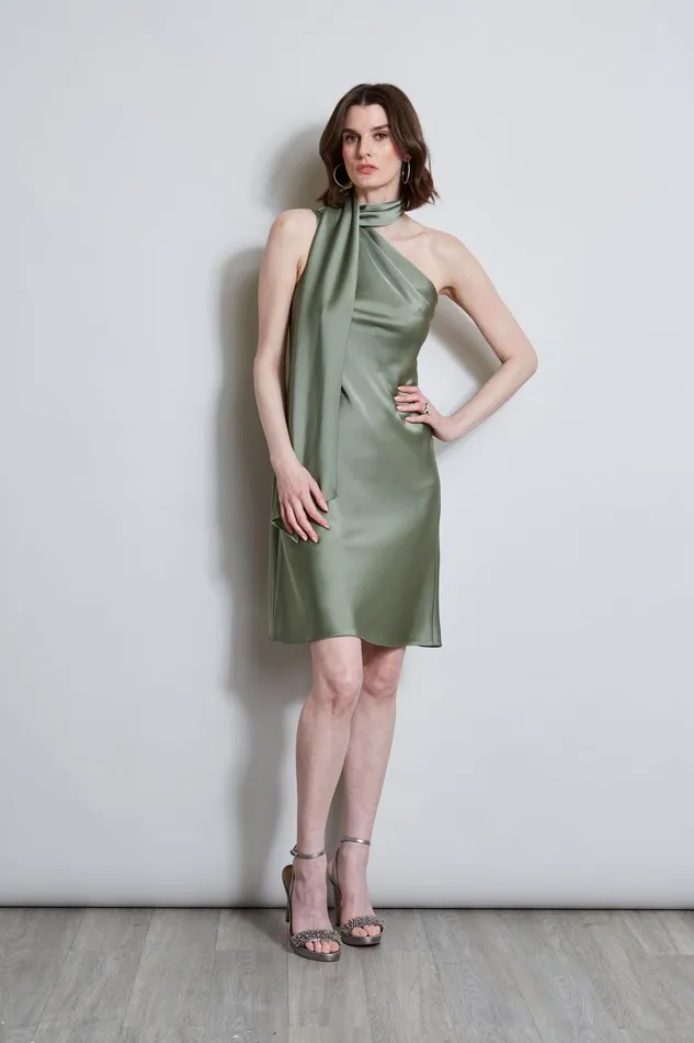 Women Dresses and Jumpsuits Elie Tahari Satin Scarf Dress Tuscan Olive