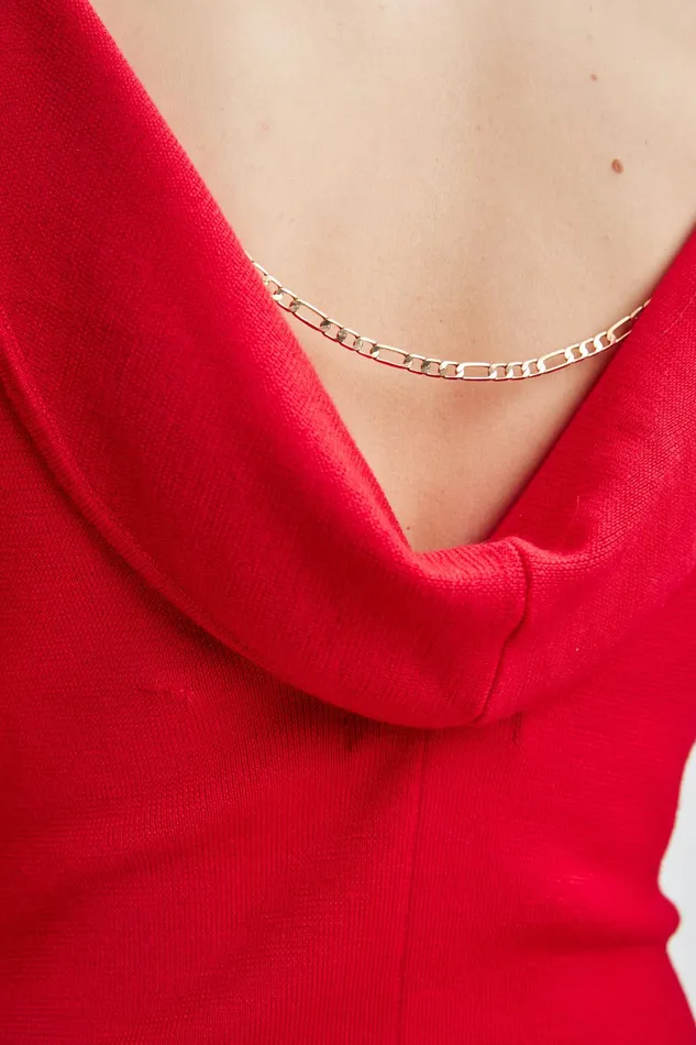 Women Dresses and Jumpsuits Elie Tahari Wool Draped Chain Sweater Dress Ruby Red