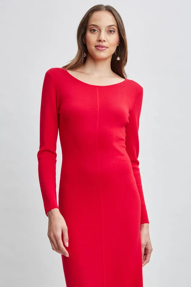 Women Dresses and Jumpsuits Elie Tahari Wool Draped Chain Sweater Dress Ruby Red