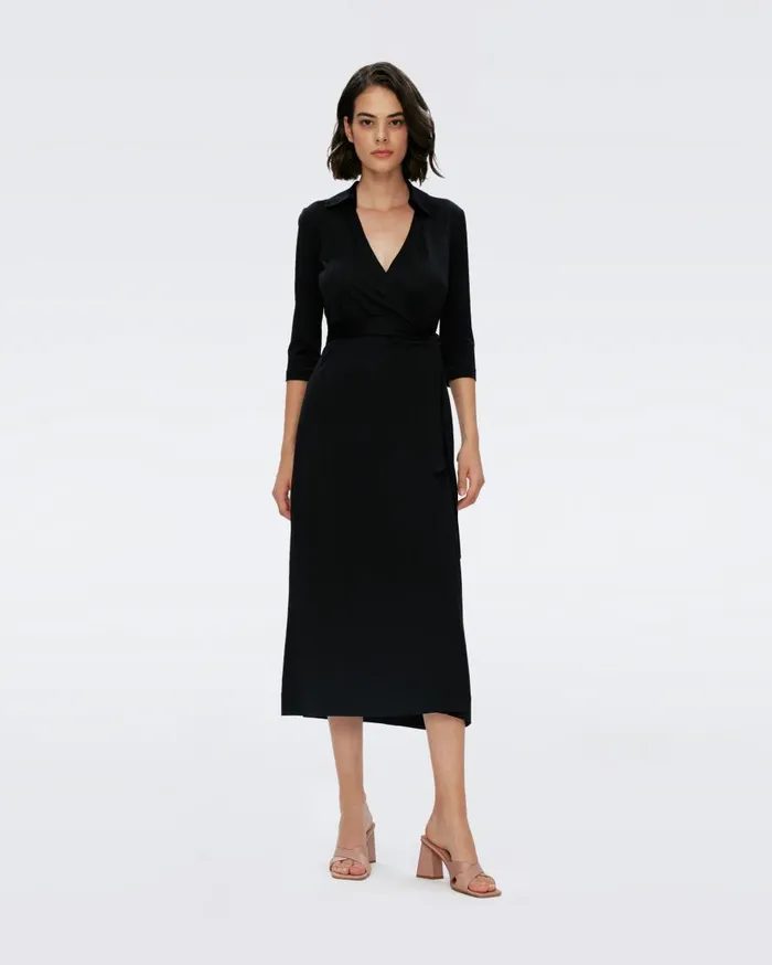 Women DVF Dresses Abigail Midi Wrap Dress Black