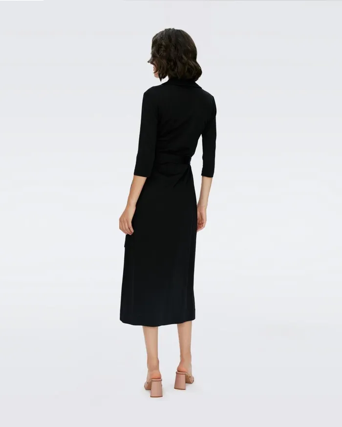 Women DVF Dresses Abigail Midi Wrap Dress Black