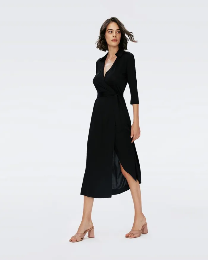 Women DVF Dresses Abigail Midi Wrap Dress Black